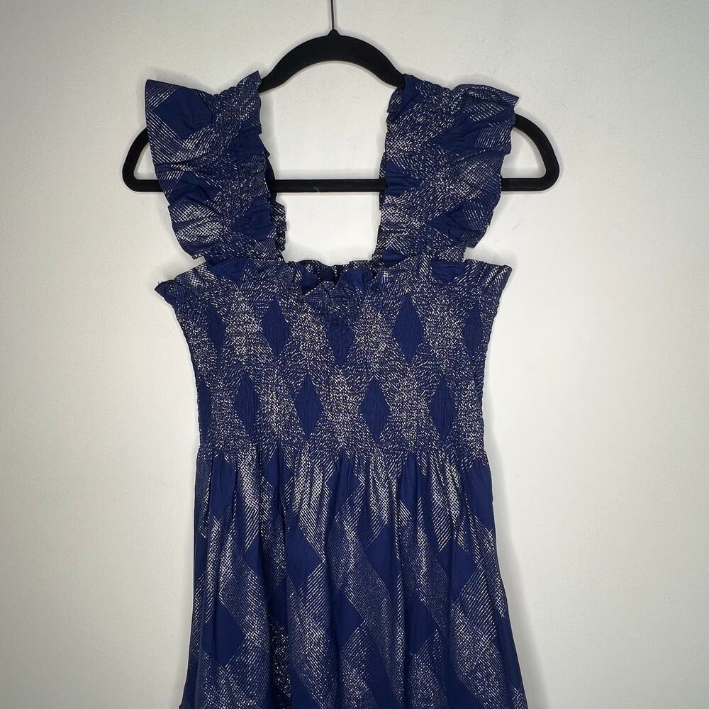 Hill House The Ellie Navy Metallic Check Nap Dress Size Small - Picture 5 of 8